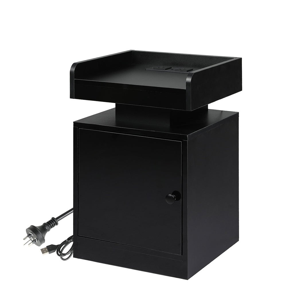 Bedside Table USB Charger Outlet RGB Black - Rivercity House & Home Co. (ABN 18 642 972 209) - Affordable Modern Furniture Australia
