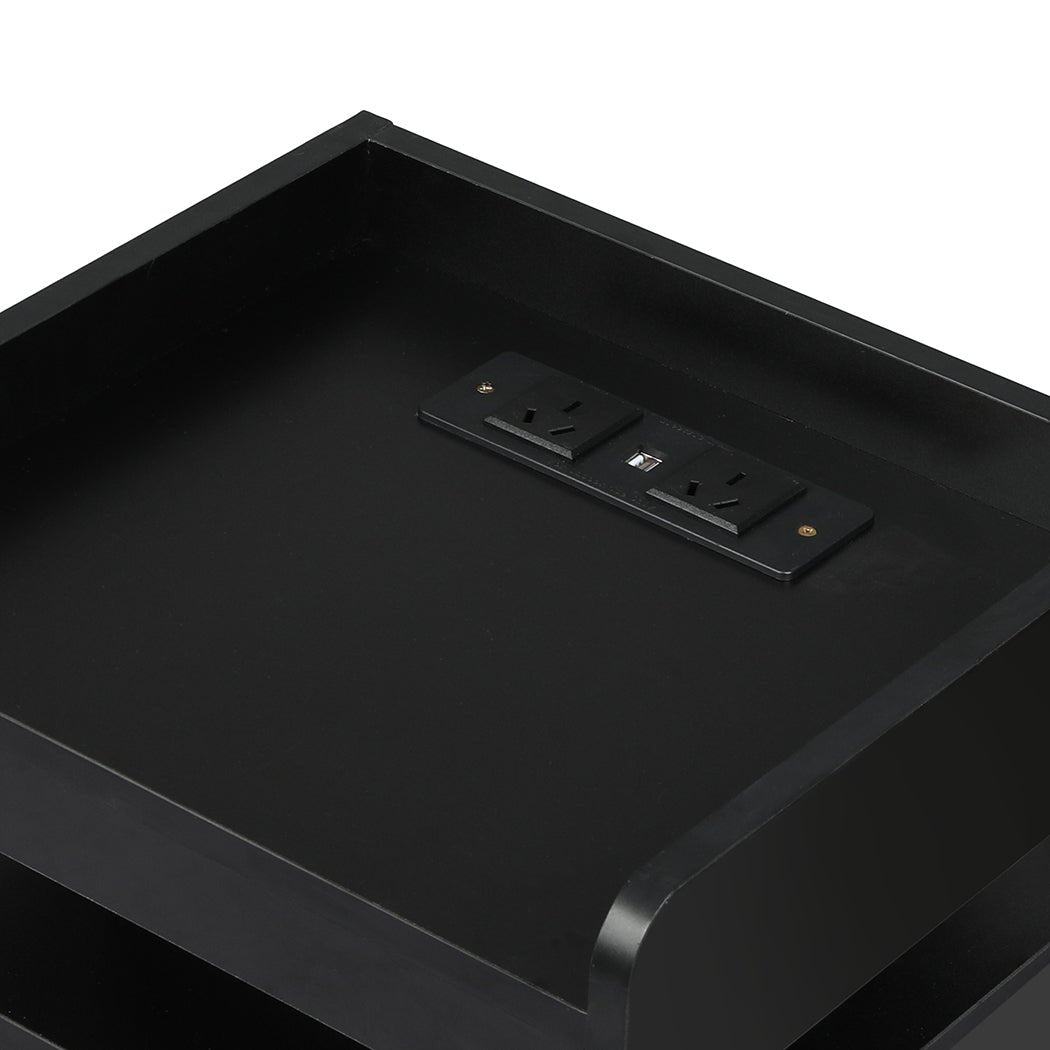 Bedside Table USB Charger Outlet RGB Black - Rivercity House & Home Co. (ABN 18 642 972 209) - Affordable Modern Furniture Australia