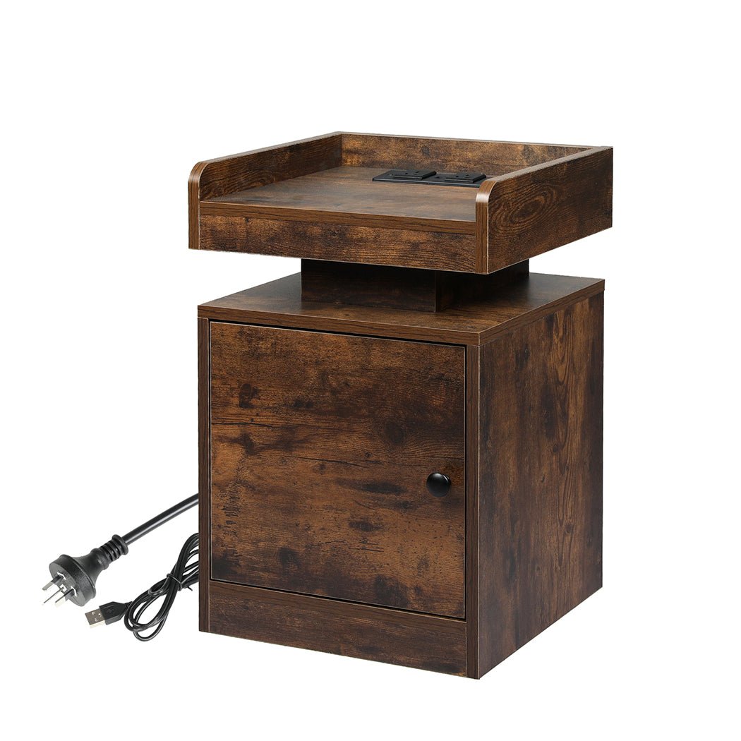 Bedside Table USB Charger Outlet RGB Oak - Rivercity House & Home Co. (ABN 18 642 972 209) - Affordable Modern Furniture Australia