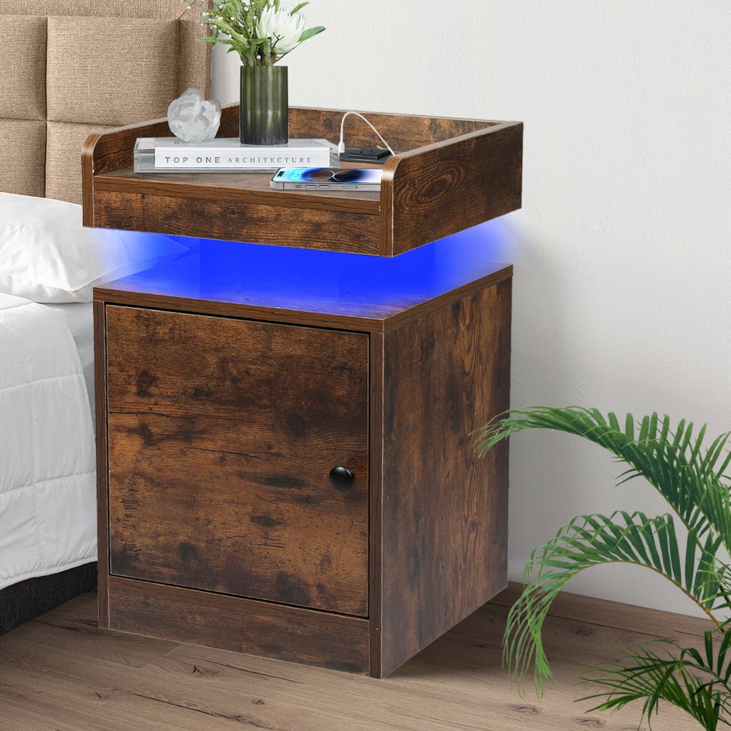 Bedside Table USB Charger Outlet RGB Oak - Rivercity House & Home Co. (ABN 18 642 972 209) - Affordable Modern Furniture Australia