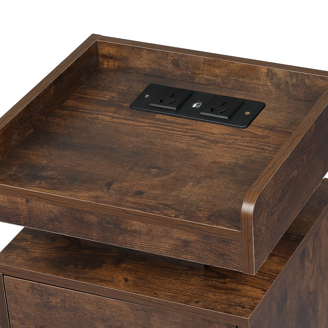 Bedside Table USB Charger Outlet RGB Oak - Rivercity House & Home Co. (ABN 18 642 972 209) - Affordable Modern Furniture Australia