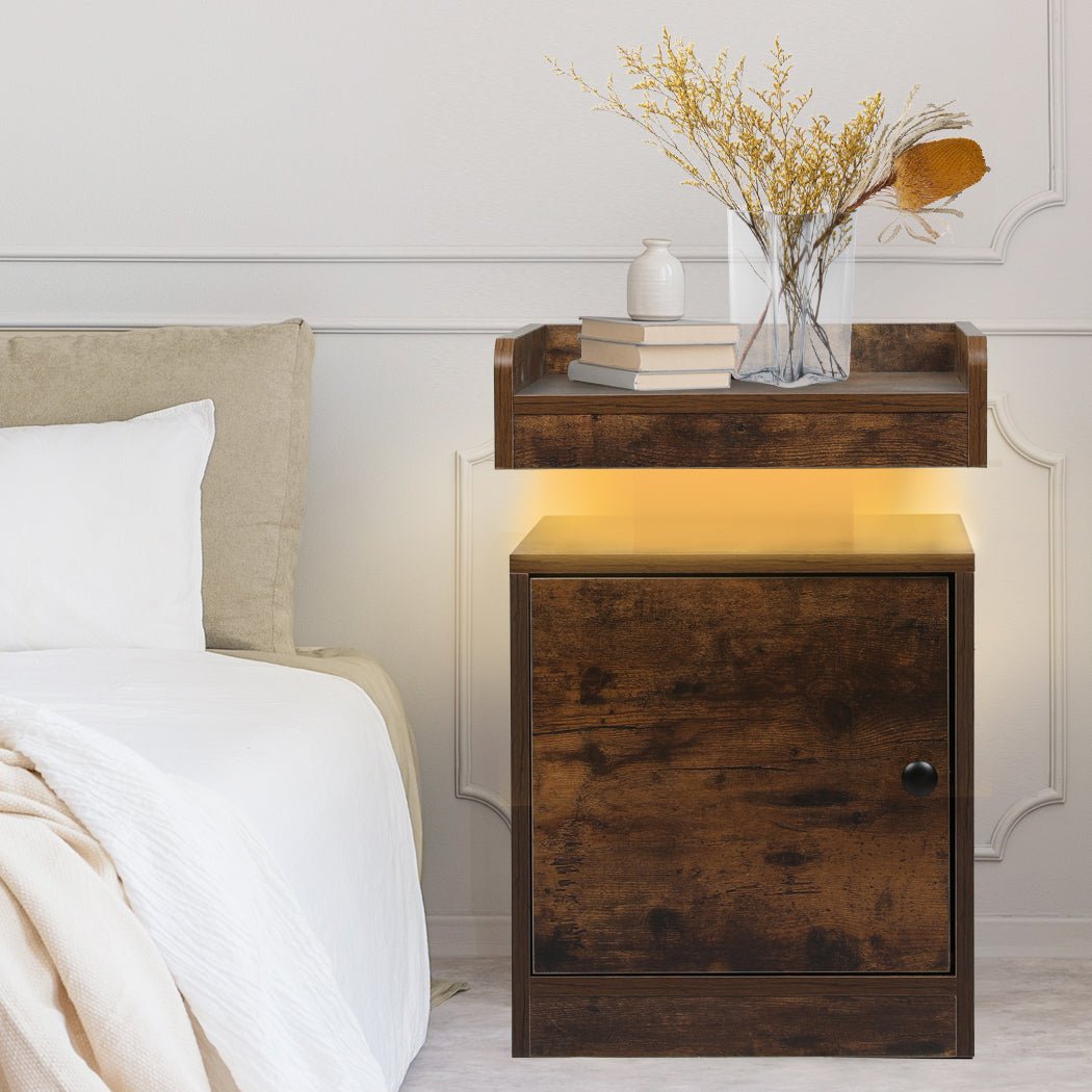 Bedside Table USB Charger Outlet RGB Oak - Rivercity House & Home Co. (ABN 18 642 972 209) - Affordable Modern Furniture Australia