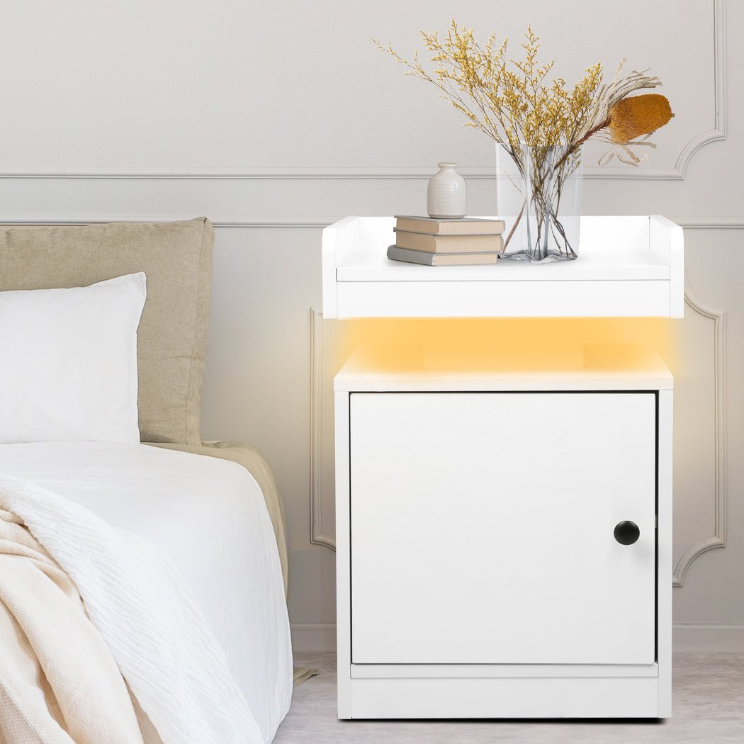 Bedside Table USB Charger Outlet RGB White - Rivercity House & Home Co. (ABN 18 642 972 209) - Affordable Modern Furniture Australia