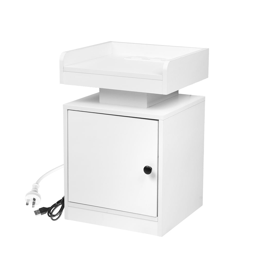 Bedside Table USB Charger Outlet RGB White - Rivercity House & Home Co. (ABN 18 642 972 209) - Affordable Modern Furniture Australia
