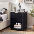 Bedside Table with 1 Drawer and Marble-Effect Top Side Table - Black