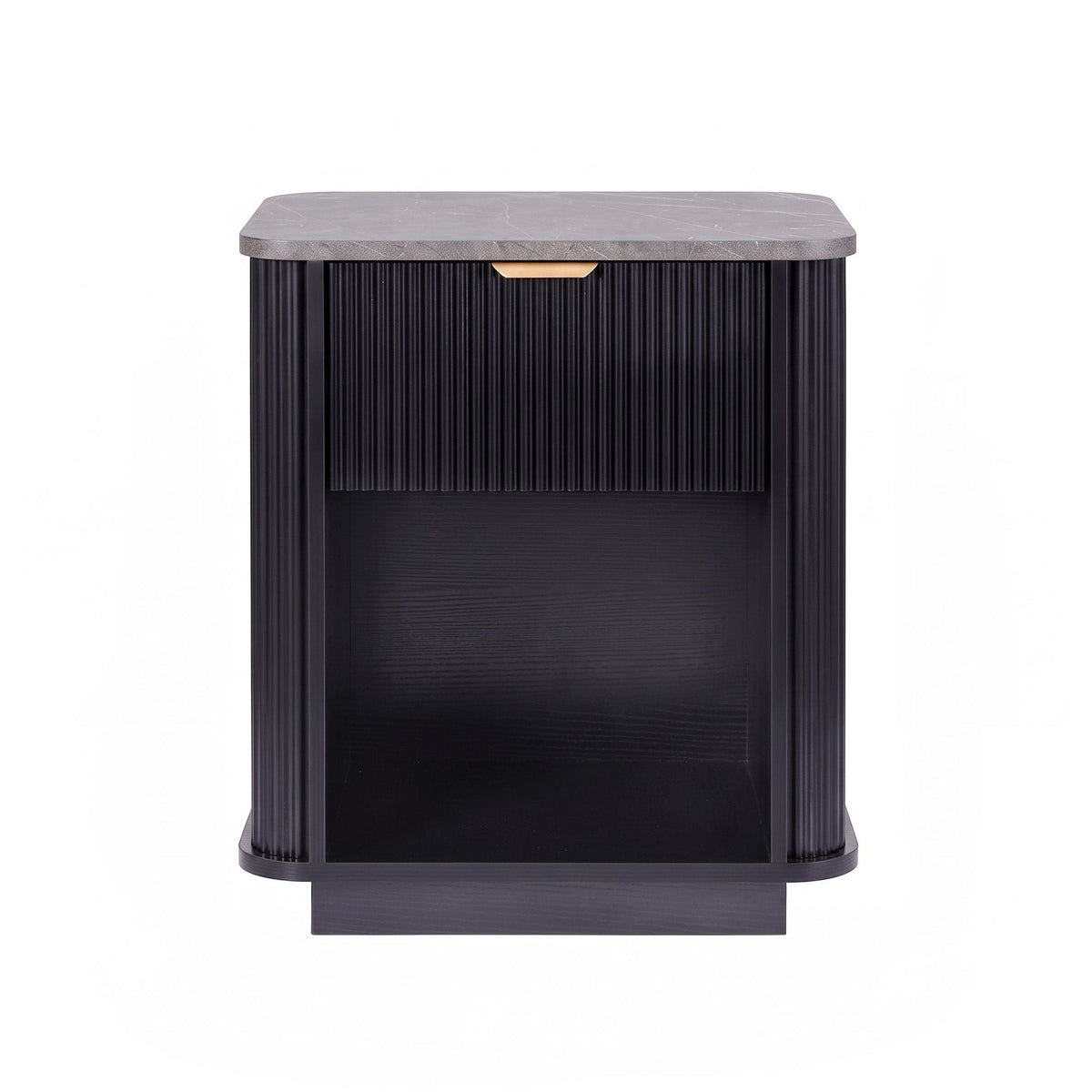 Bedside Table with 1 Drawer and Marble-Effect Top Side Table - Black - Furniture > Bedroom > Bedside Tables - Rivercity House & Home Co. (ABN 18 642 972 209) - Affordable Modern Furniture Australia