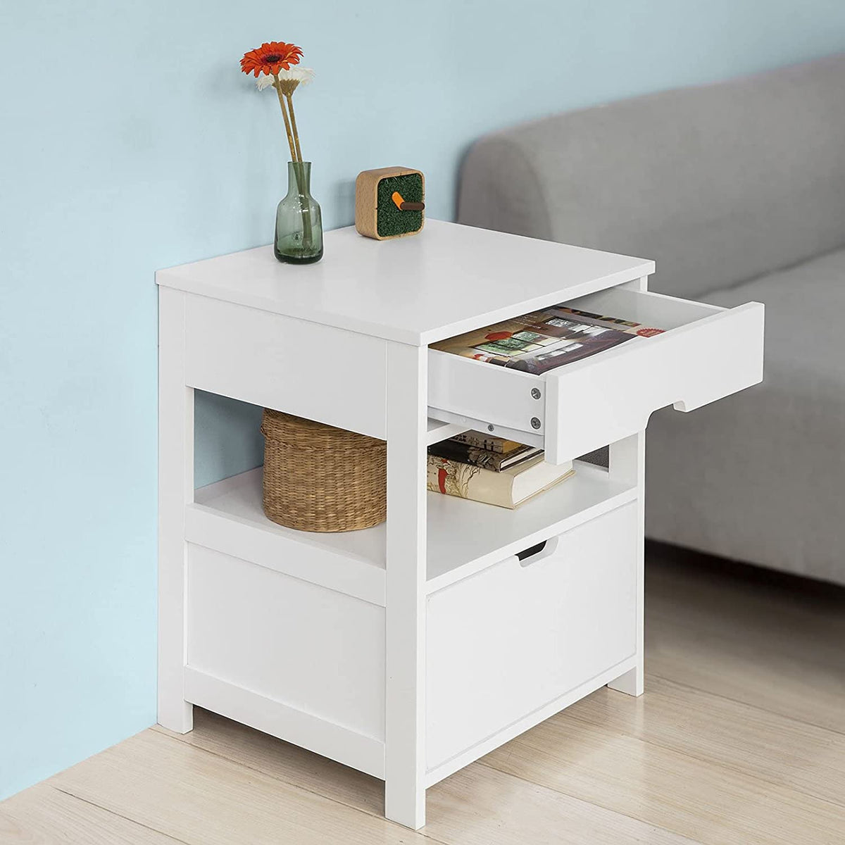 Bedside Table with 2 Drawers and Shelf - White - Furniture > Bedroom > Bedside Tables - Rivercity House & Home Co. (ABN 18 642 972 209) - Affordable Modern Furniture Australia