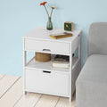 Bedside Table with 2 Drawers and Shelf - White