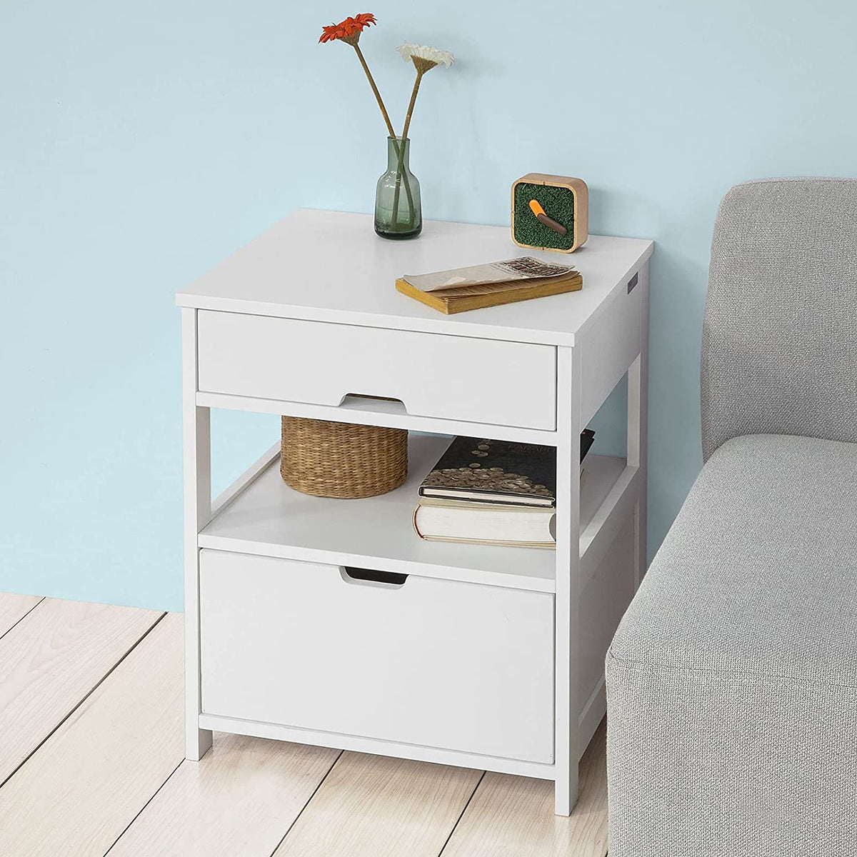 Bedside Table with 2 Drawers and Shelf - White - Furniture > Bedroom > Bedside Tables - Rivercity House & Home Co. (ABN 18 642 972 209) - Affordable Modern Furniture Australia