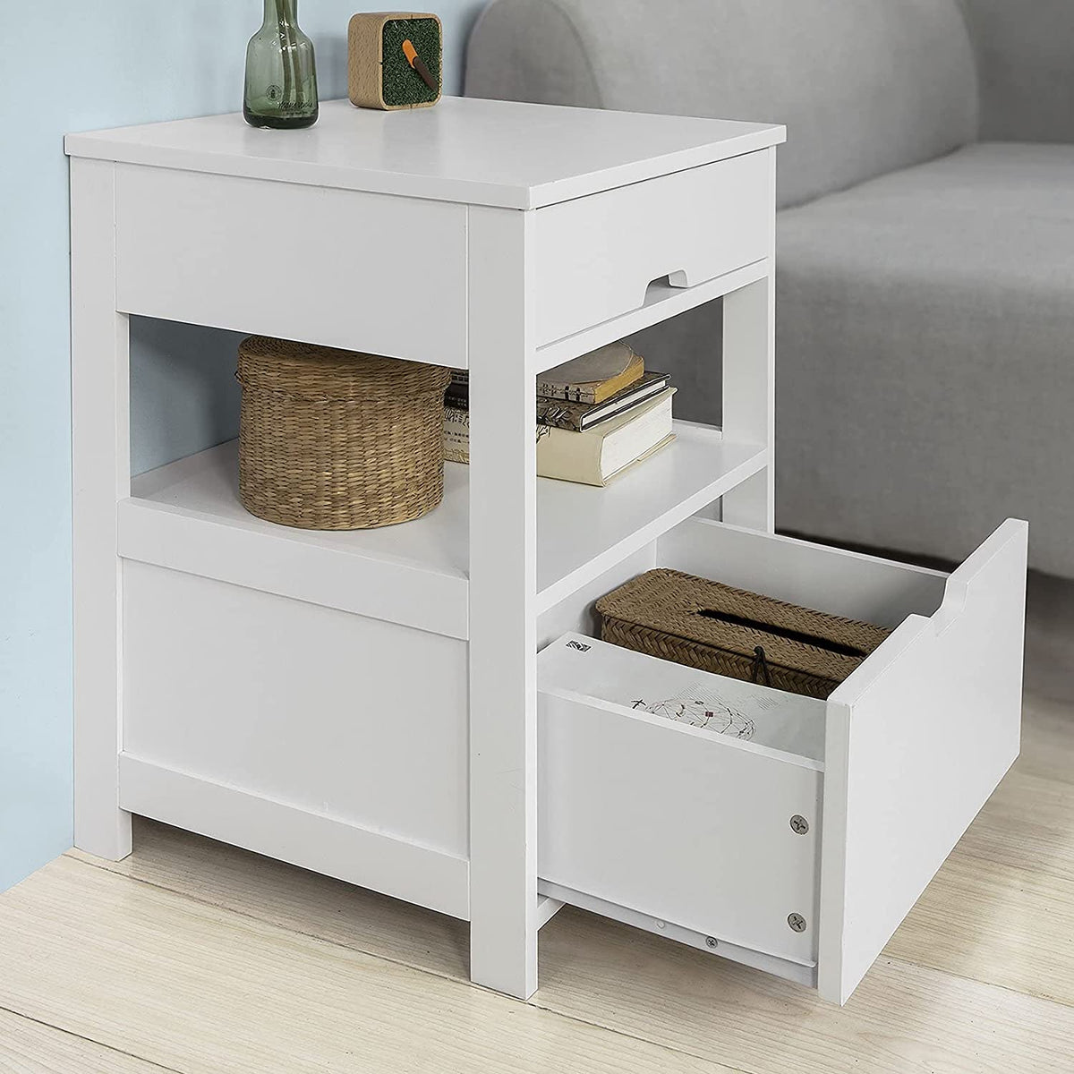Bedside Table with 2 Drawers and Shelf - White - Furniture > Bedroom > Bedside Tables - Rivercity House & Home Co. (ABN 18 642 972 209) - Affordable Modern Furniture Australia