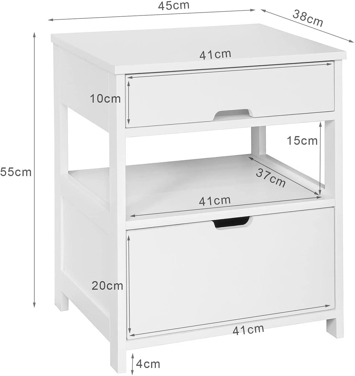 Bedside Table with 2 Drawers and Shelf - White - Furniture > Bedroom > Bedside Tables - Rivercity House & Home Co. (ABN 18 642 972 209) - Affordable Modern Furniture Australia