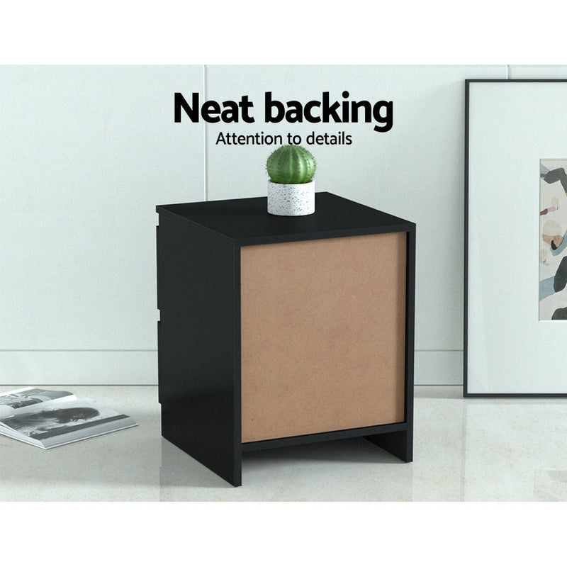 Bedside Table with 2 Drawers Black - Furniture > Bedroom - Rivercity House & Home Co. (ABN 18 642 972 209) - Affordable Modern Furniture Australia