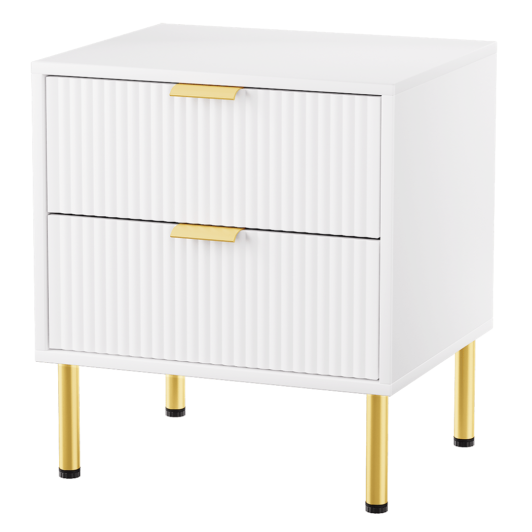 Bedside Table with 2 Drawers White Metal Legs - Rivercity House & Home Co. (ABN 18 642 972 209) - Affordable Modern Furniture Australia