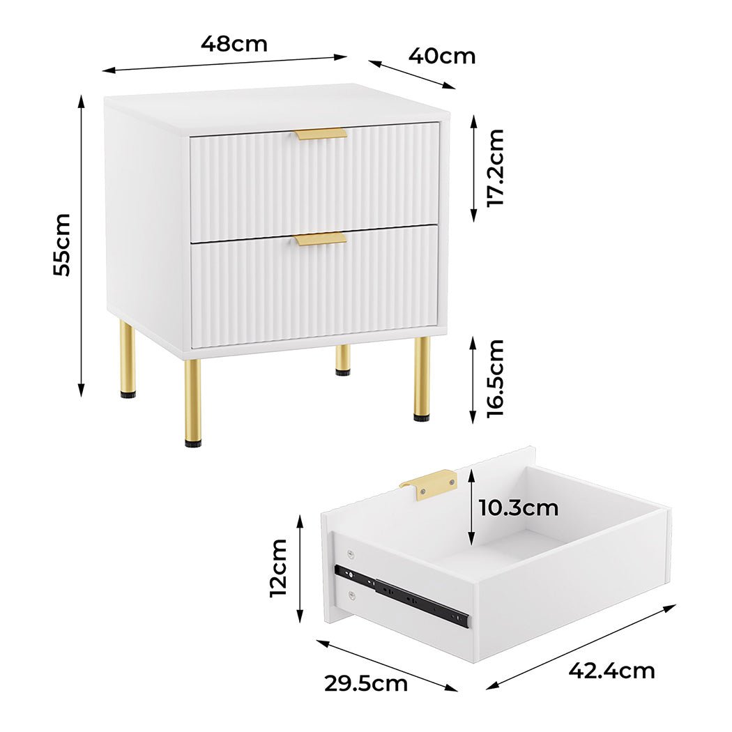 Bedside Table with 2 Drawers White Metal Legs - Rivercity House & Home Co. (ABN 18 642 972 209) - Affordable Modern Furniture Australia