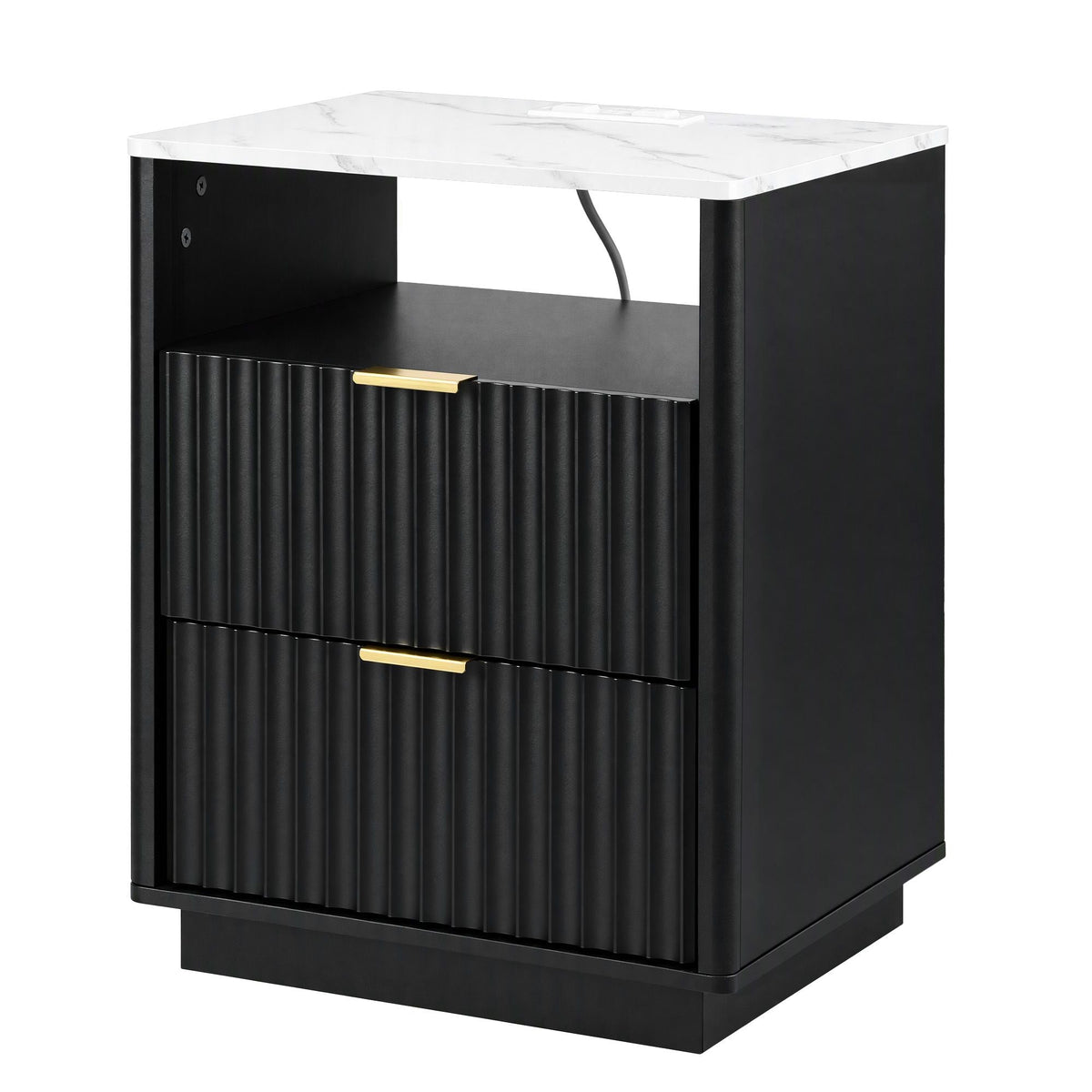 Bedside Table with Charging Station and 2 Drawers - Black - Furniture > Bedroom > Bedside Tables - Rivercity House & Home Co. (ABN 18 642 972 209) - Affordable Modern Furniture Australia