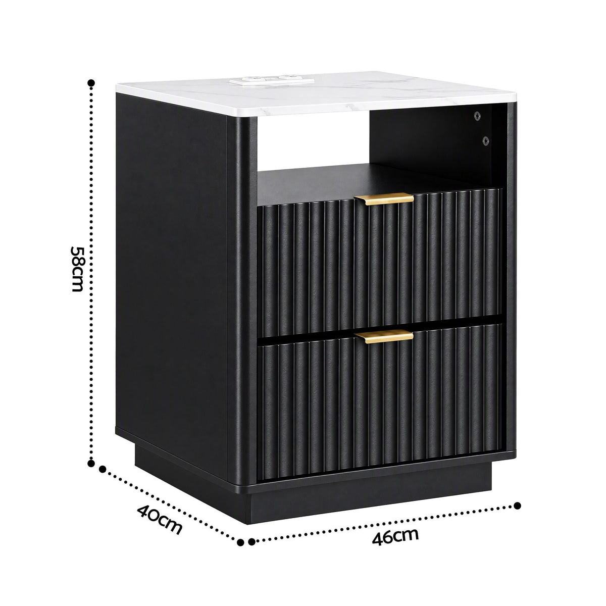 Bedside Table with Charging Station and 2 Drawers - Black - Furniture > Bedroom > Bedside Tables - Rivercity House & Home Co. (ABN 18 642 972 209) - Affordable Modern Furniture Australia