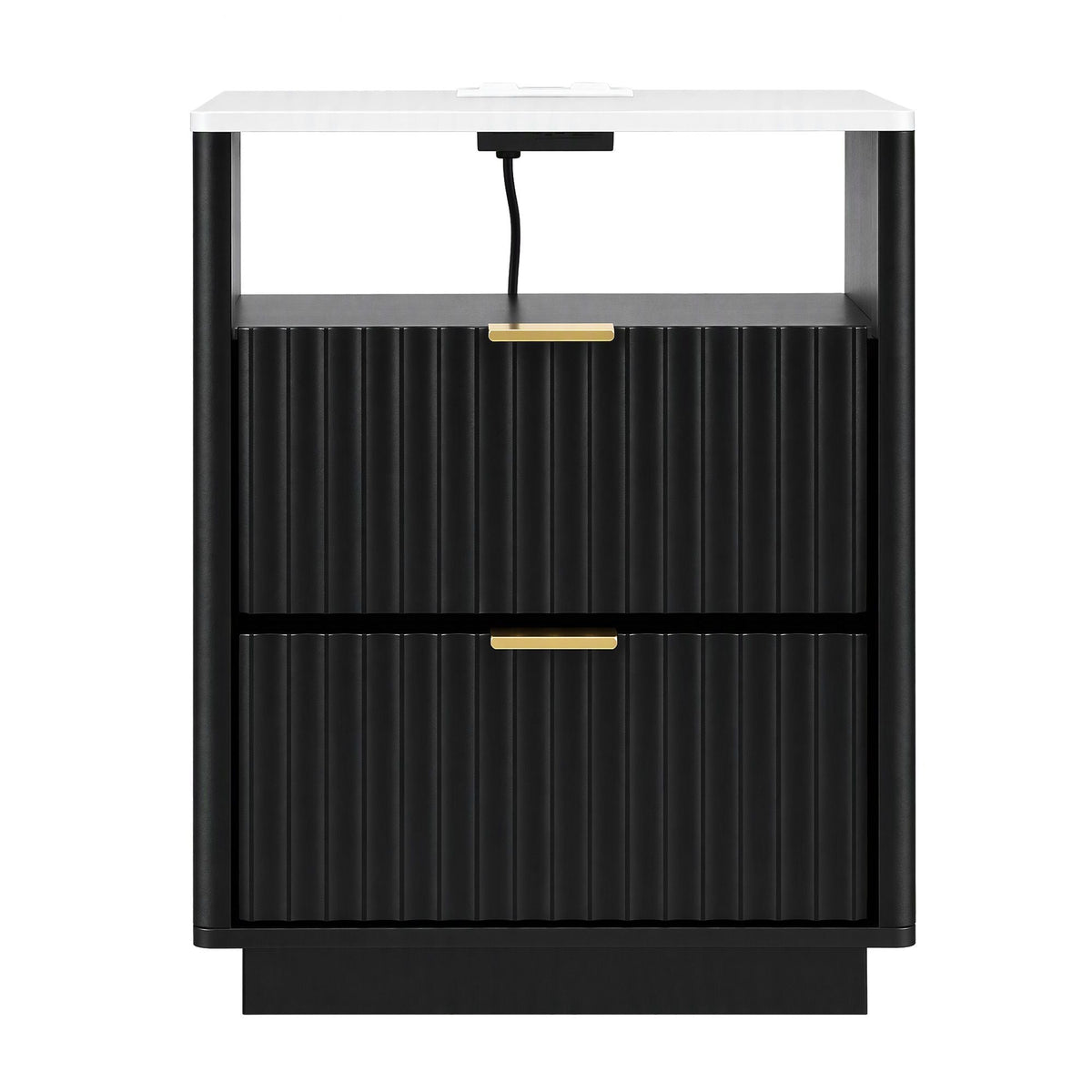 Bedside Table with Charging Station and 2 Drawers - Black - Furniture > Bedroom > Bedside Tables - Rivercity House & Home Co. (ABN 18 642 972 209) - Affordable Modern Furniture Australia