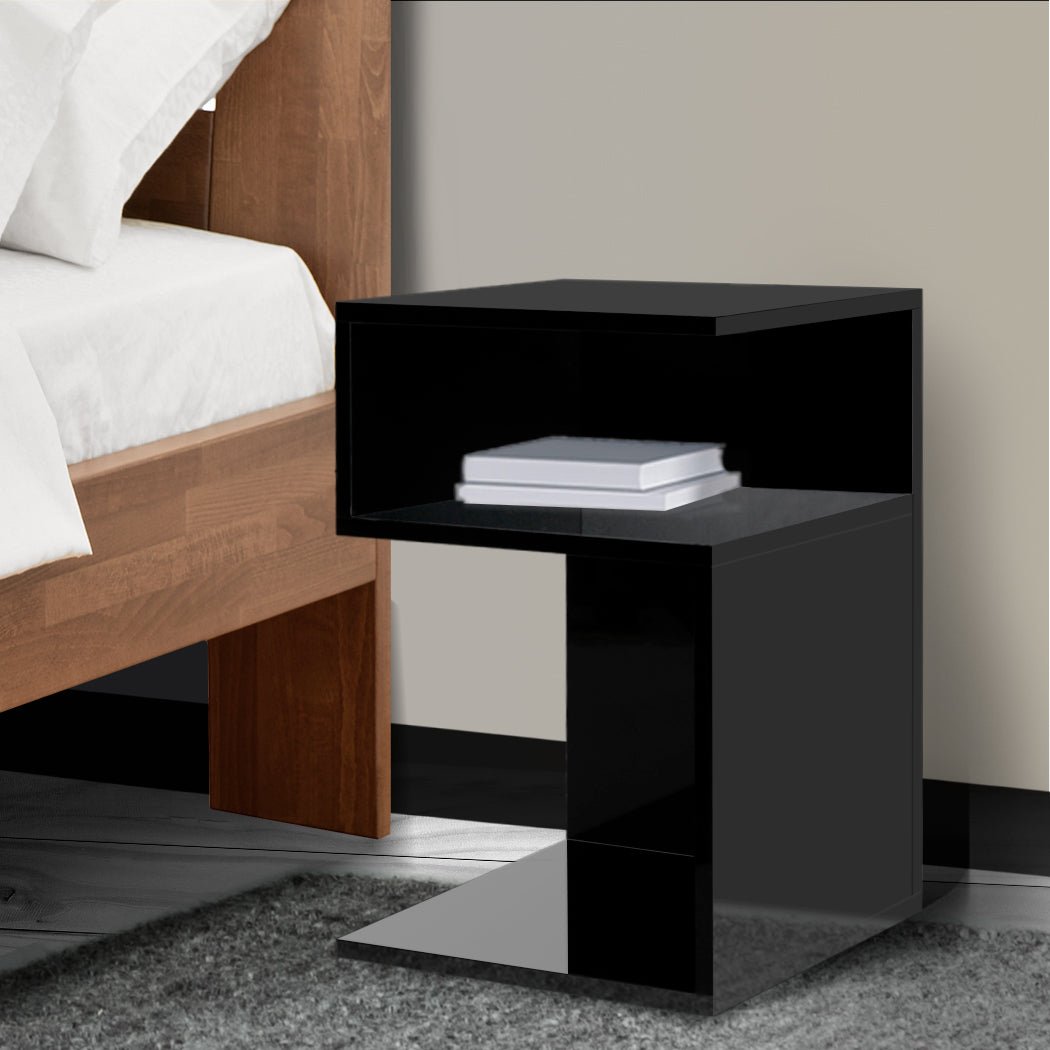Bedside Table with Drawers and Open Shelves 33x33x50cm - Black - Rivercity House & Home Co. (ABN 18 642 972 209) - Affordable Modern Furniture Australia