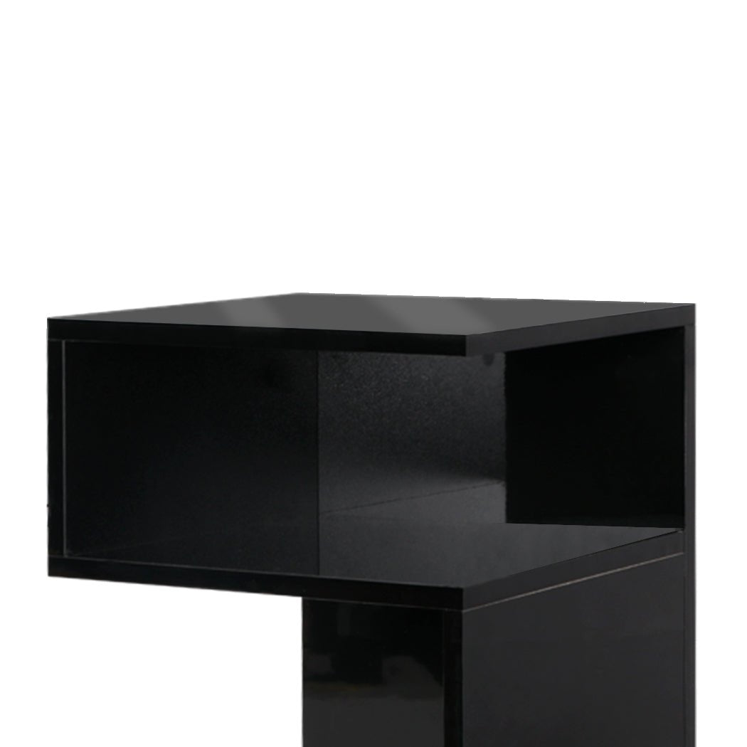 Bedside Table with Drawers and Open Shelves 33x33x50cm - Black - Rivercity House & Home Co. (ABN 18 642 972 209) - Affordable Modern Furniture Australia