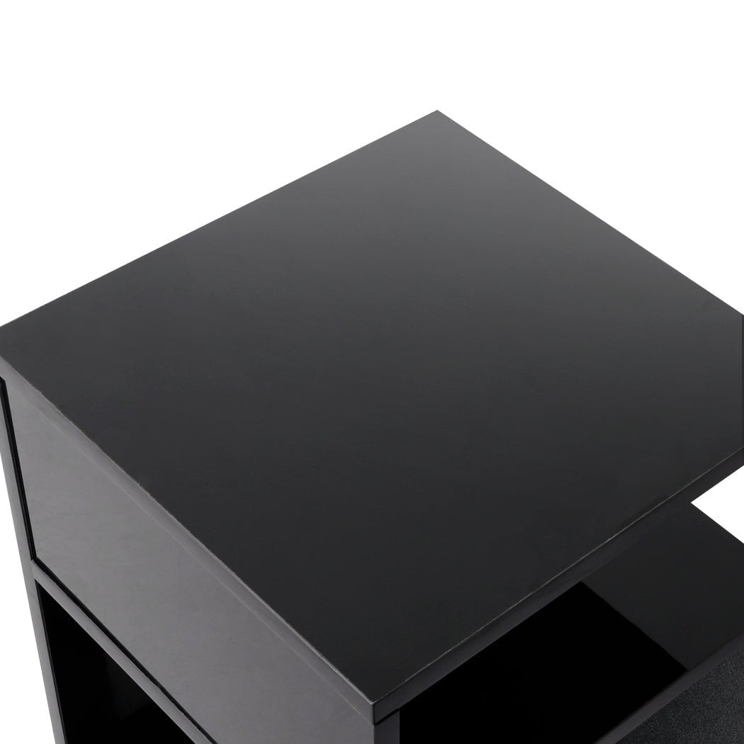 Bedside Table with Drawers and Open Shelves 33x33x50cm - Black - Rivercity House & Home Co. (ABN 18 642 972 209) - Affordable Modern Furniture Australia