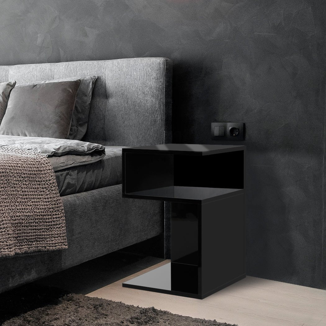 Bedside Table with Drawers and Open Shelves 33x33x50cm - Black - Rivercity House & Home Co. (ABN 18 642 972 209) - Affordable Modern Furniture Australia