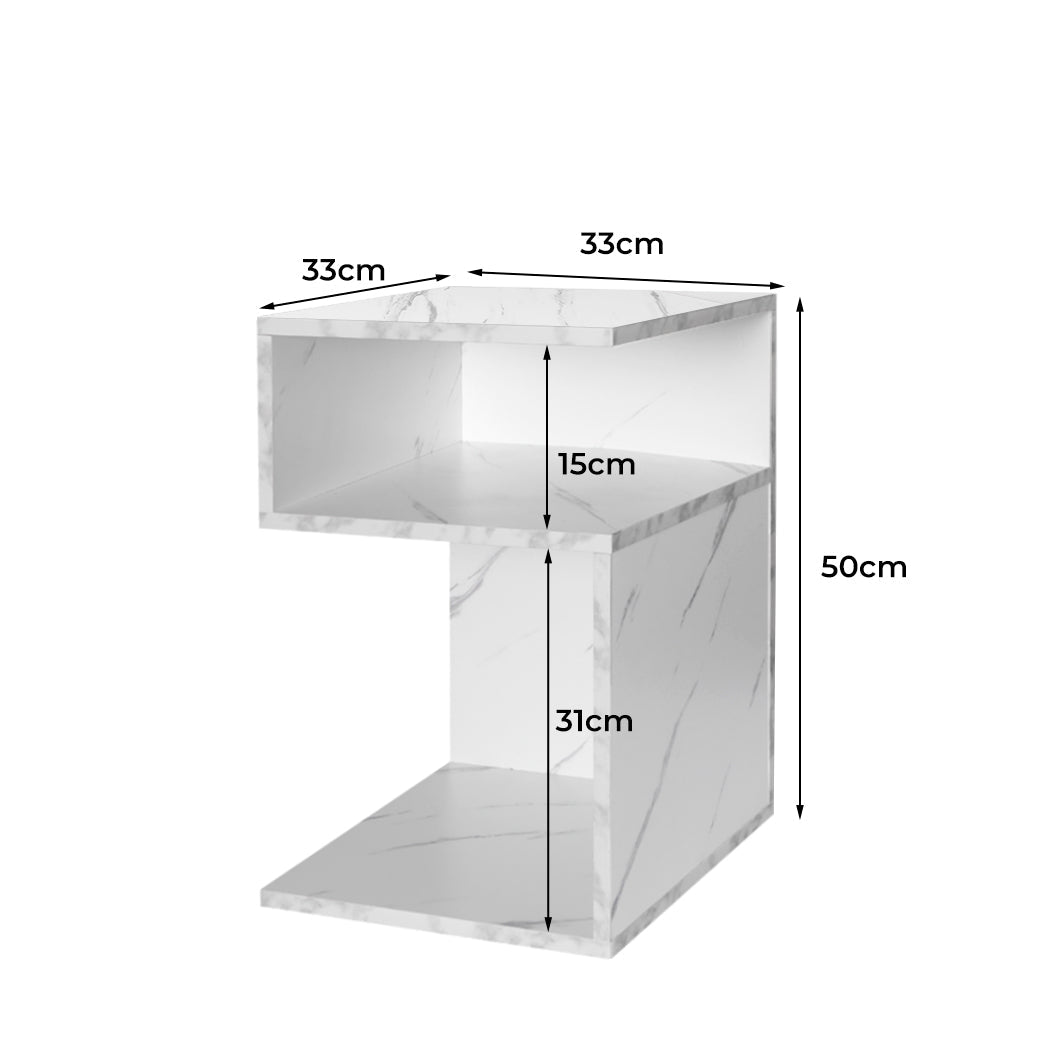 Bedside Table with Drawers and Open Shelves 33x33x50cm - Marbled White - Rivercity House & Home Co. (ABN 18 642 972 209) - Affordable Modern Furniture Australia