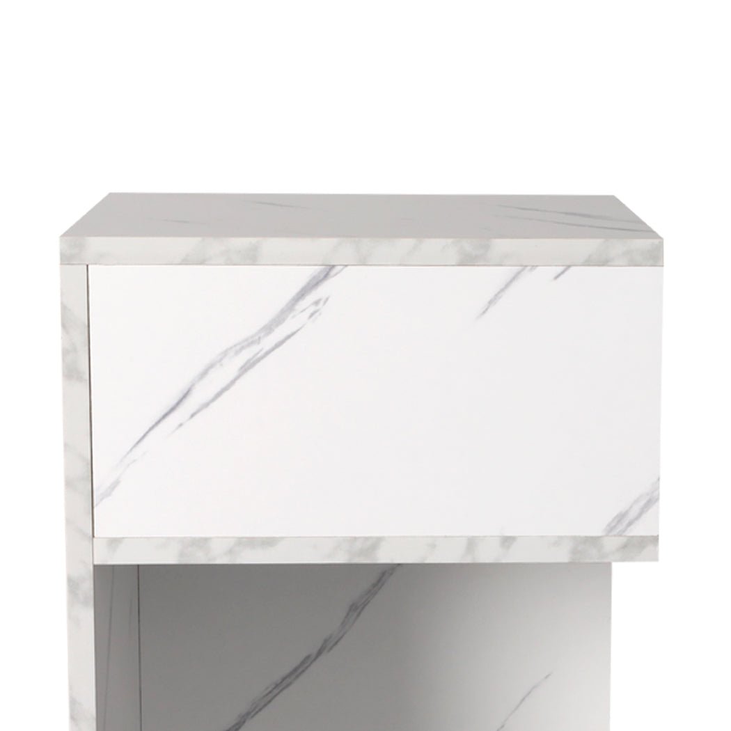 Bedside Table with Drawers and Open Shelves 33x33x50cm - Marbled White - Rivercity House & Home Co. (ABN 18 642 972 209) - Affordable Modern Furniture Australia