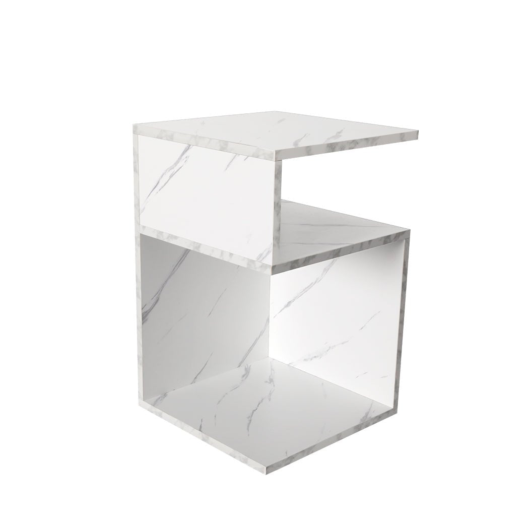 Bedside Table with Drawers and Open Shelves 33x33x50cm - Marbled White - Rivercity House & Home Co. (ABN 18 642 972 209) - Affordable Modern Furniture Australia