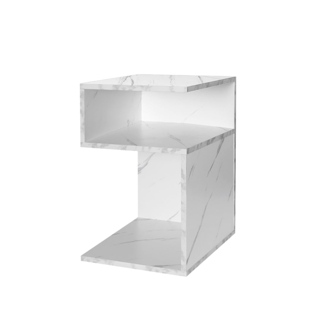Bedside Table with Drawers and Open Shelves 33x33x50cm - Marbled White - Rivercity House & Home Co. (ABN 18 642 972 209) - Affordable Modern Furniture Australia