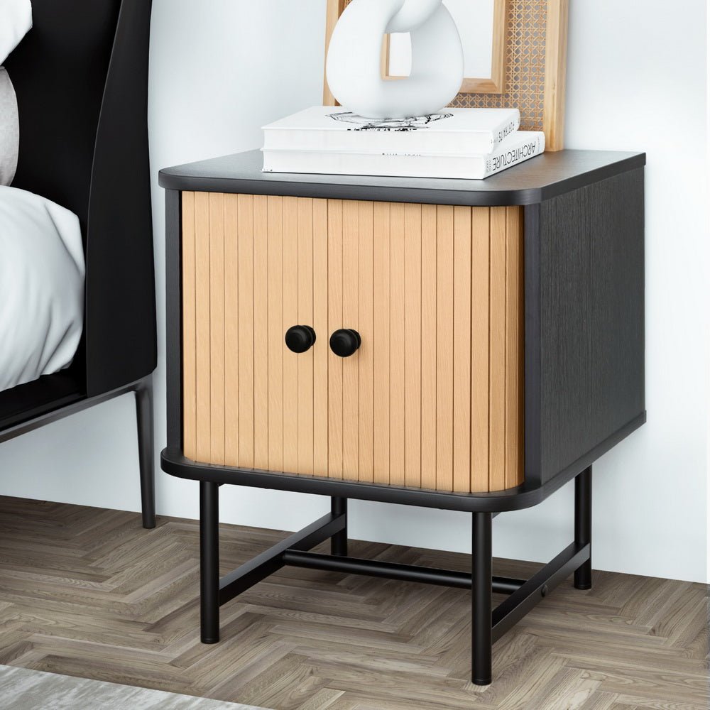 Bedside Table with Sliding Doors BORIS - Furniture > Bedroom > Bedside Tables - Rivercity House & Home Co. (ABN 18 642 972 209) - Affordable Modern Furniture Australia