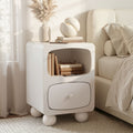 Bedside Table with Storage Drawer and Pine Wood Legs - White