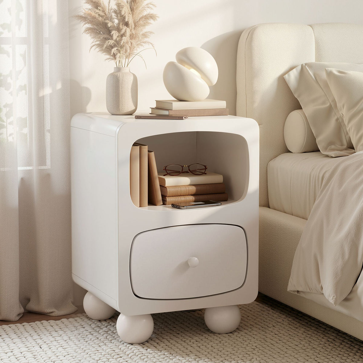 Bedside Table with Storage Drawer and Pine Wood Legs - White - Furniture > Bedroom > Bedside Tables - Rivercity House & Home Co. (ABN 18 642 972 209) - Affordable Modern Furniture Australia