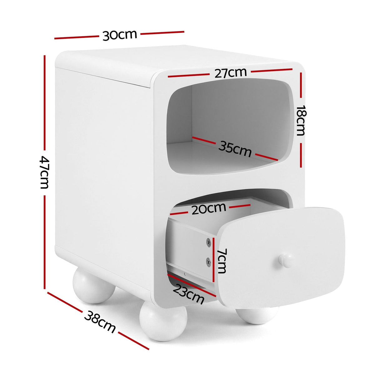 Bedside Table with Storage Drawer and Pine Wood Legs - White - Furniture > Bedroom > Bedside Tables - Rivercity House & Home Co. (ABN 18 642 972 209) - Affordable Modern Furniture Australia