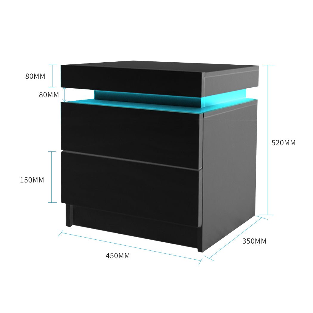 Bedside Tables Side Table 2 Drawers Black - Rivercity House & Home Co. (ABN 18 642 972 209) - Affordable Modern Furniture Australia