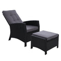 Black Wicker Sun Lounge Recliner With Ottoman