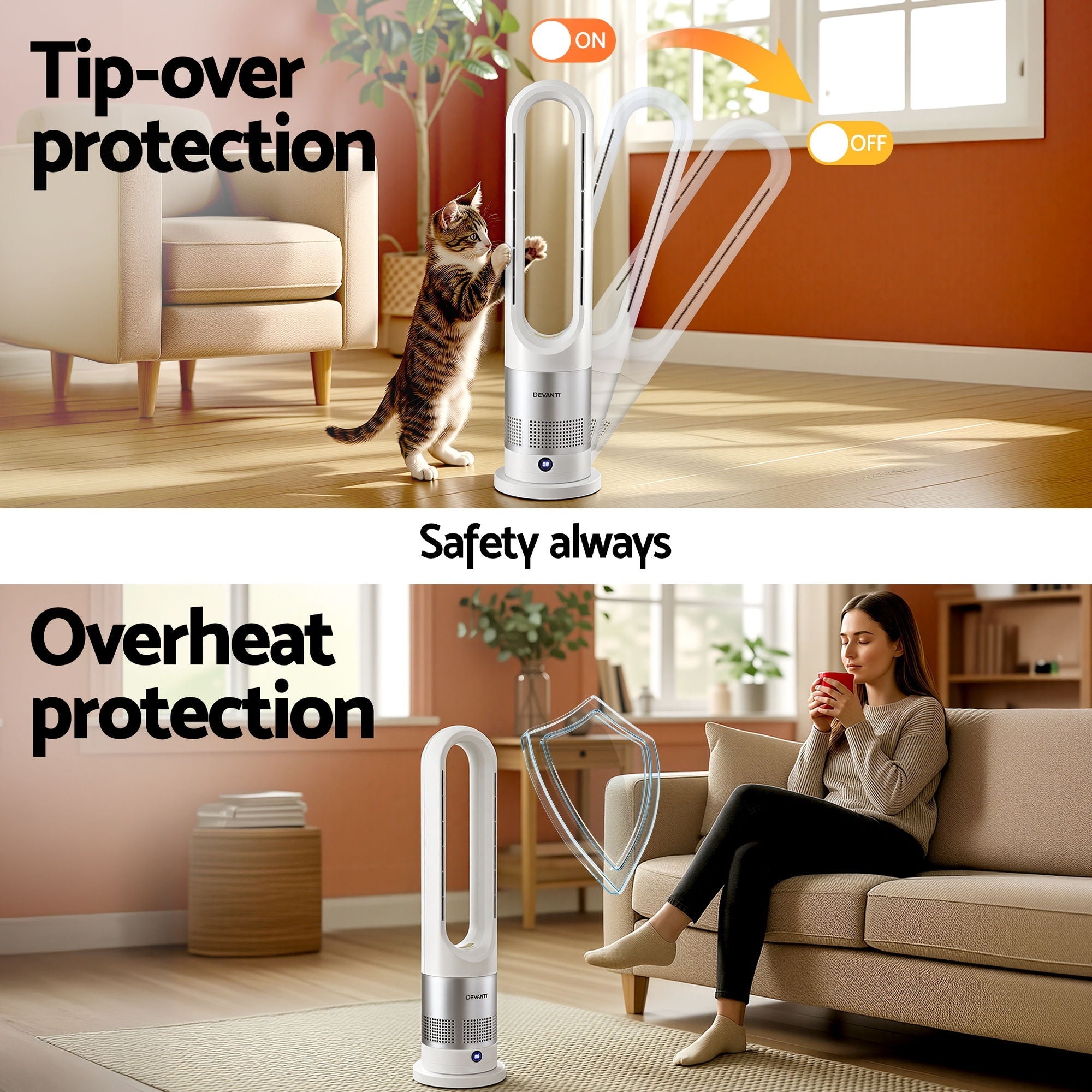 Bladeless Tower Fan Heater and Cooler 2in1 Portable Oscillation Fan for Bedroom Room Office Use White - Appliances > Heaters > Electric Heaters - Rivercity House & Home Co. (ABN 18 642 972 209) - Affordable Modern Furniture Australia
