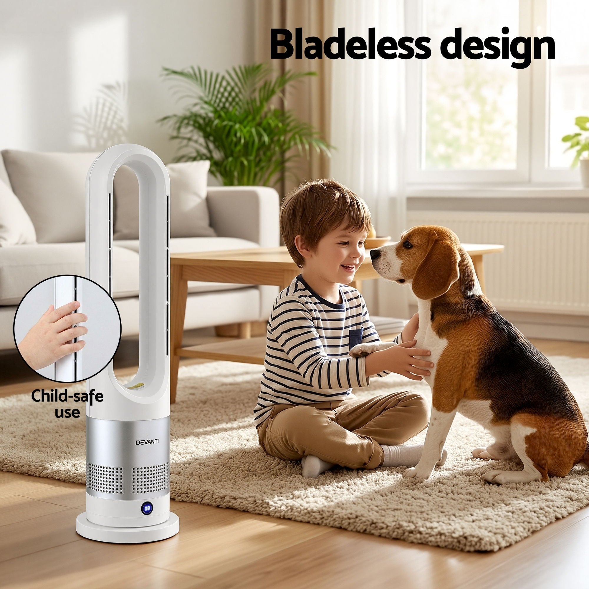 Bladeless Tower Fan Heater and Cooler 2in1 Portable Oscillation Fan for Bedroom Room Office Use White - Appliances > Heaters > Electric Heaters - Rivercity House & Home Co. (ABN 18 642 972 209) - Affordable Modern Furniture Australia