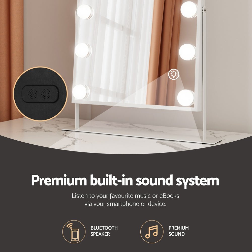 Bluetooth Makeup Mirror 30x40cm Hollywood Vanity with LED Light White - Home & Garden > Decor > Mirrors - Rivercity House & Home Co. (ABN 18 642 972 209) - Affordable Modern Furniture Australia