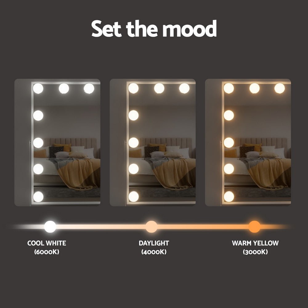Bluetooth Makeup Mirror 30x40cm Hollywood Vanity with LED Light White - Home & Garden > Decor > Mirrors - Rivercity House & Home Co. (ABN 18 642 972 209) - Affordable Modern Furniture Australia