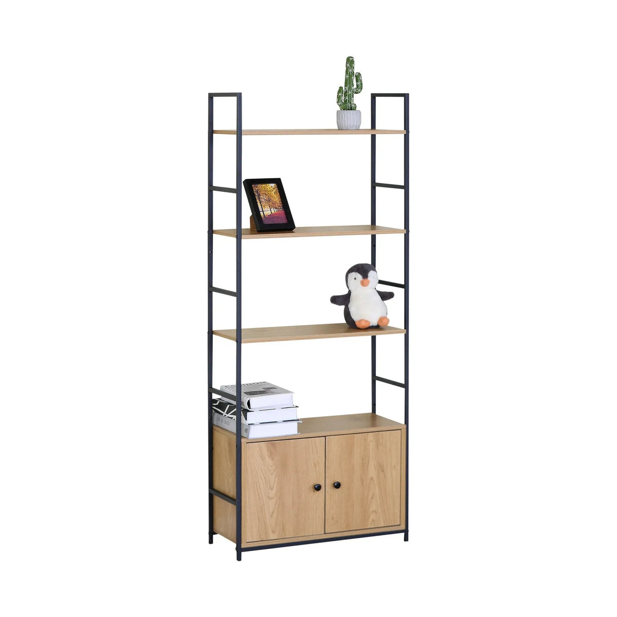Bookcase with 4 Shelves and Cabinet Storage - Brown Oak - Furniture > Living Room > Bookcases & Shelves - Rivercity House & Home Co. (ABN 18 642 972 209) - Affordable Modern Furniture Australia