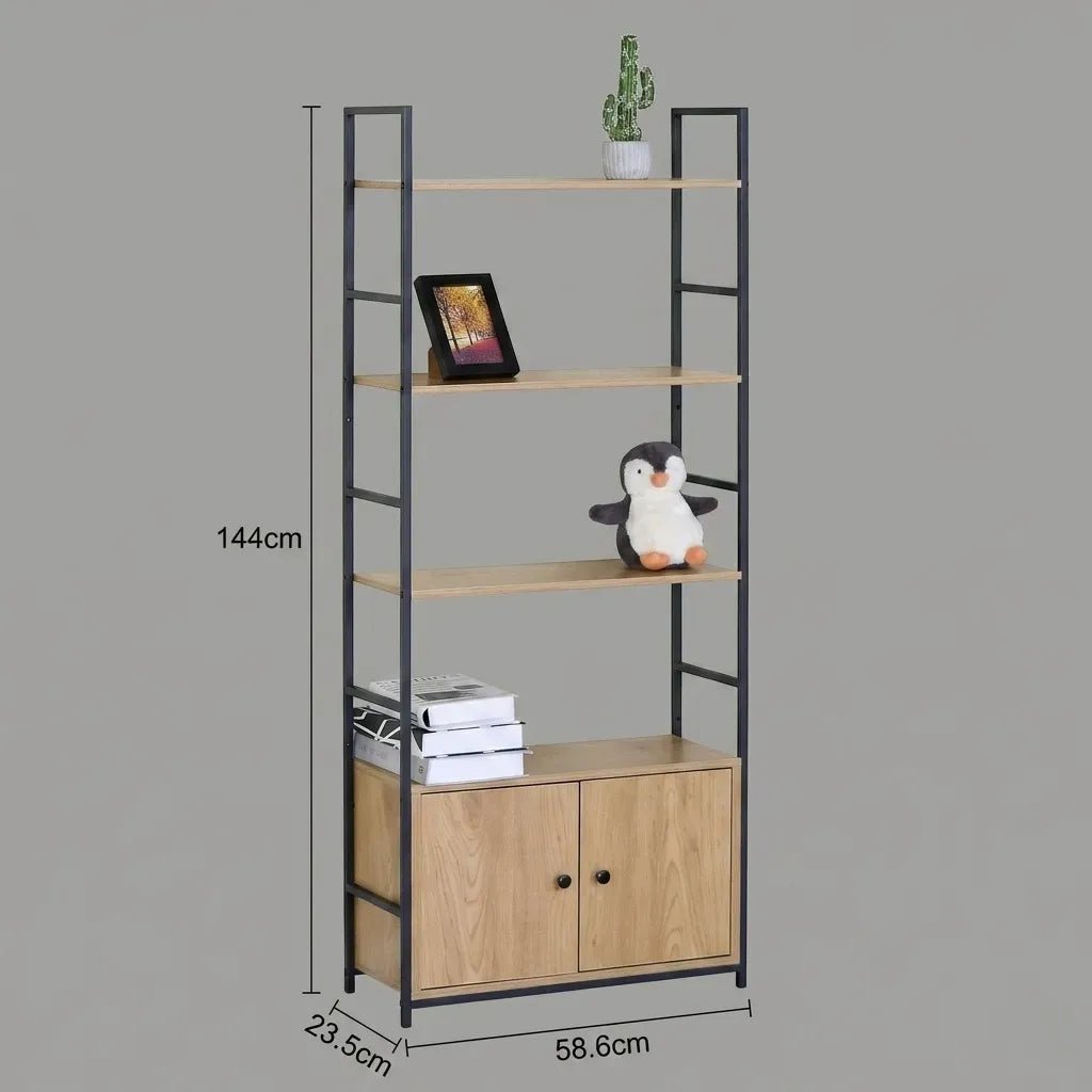 Bookcase with 4 Shelves and Cabinet Storage - Brown Oak - Furniture > Living Room > Bookcases & Shelves - Rivercity House & Home Co. (ABN 18 642 972 209) - Affordable Modern Furniture Australia
