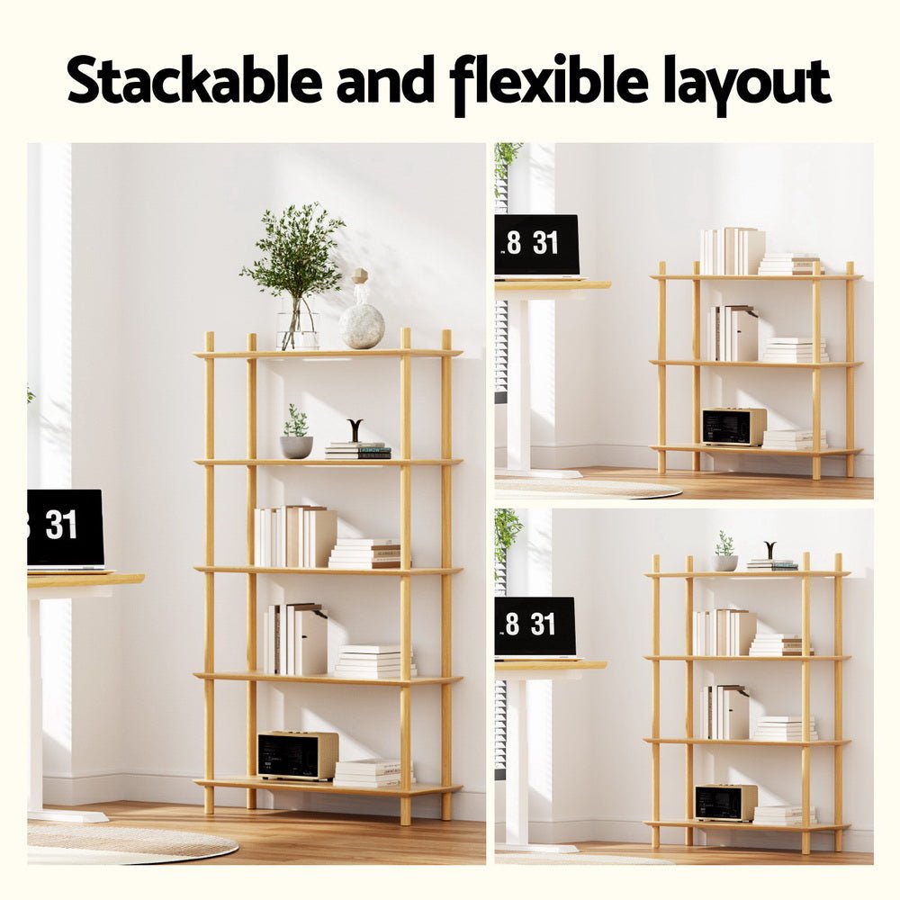 Bookshelf 5 Tiers Bookcase Display Shelves Wooden Storage Stand Rack Pine - Furniture > Living Room > Bookcases & Shelves - Rivercity House & Home Co. (ABN 18 642 972 209) - Affordable Modern Furniture Australia