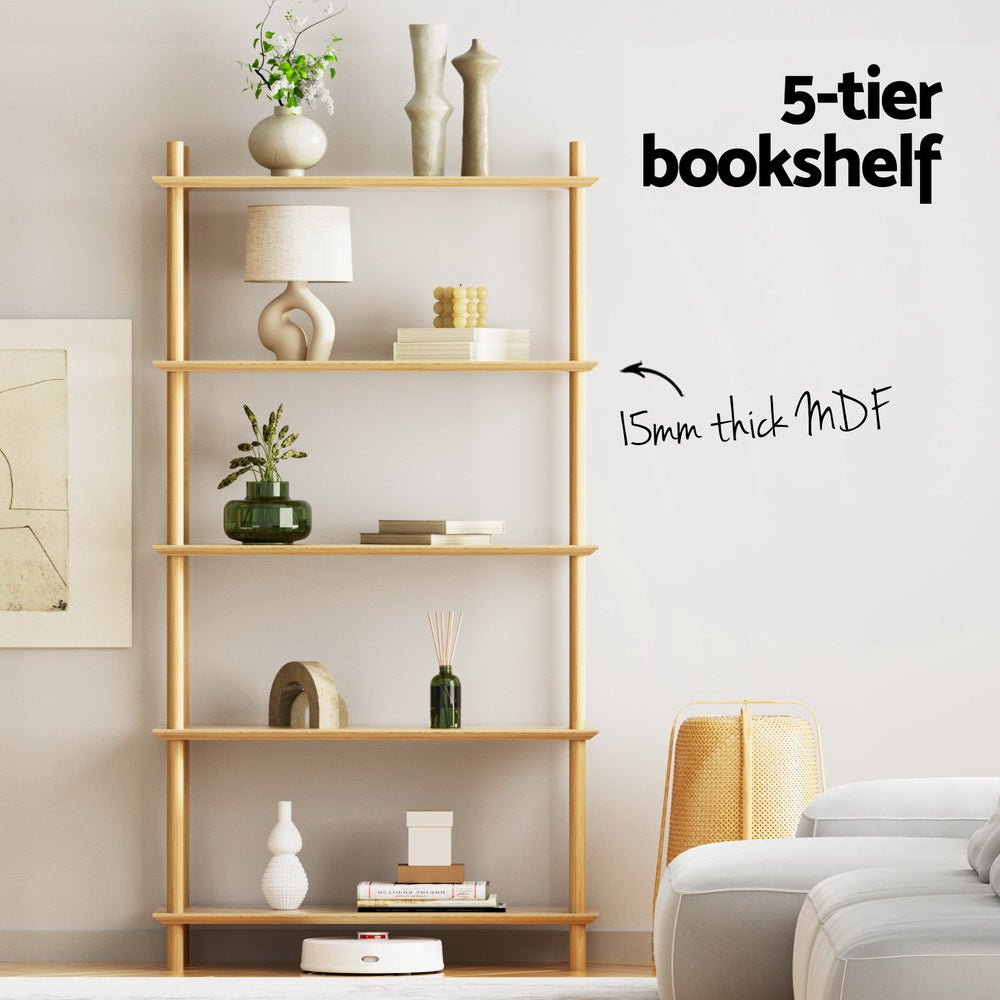 Bookshelf 5 Tiers Bookcase Display Shelves Wooden Storage Stand Rack Pine - Furniture > Living Room > Bookcases & Shelves - Rivercity House & Home Co. (ABN 18 642 972 209) - Affordable Modern Furniture Australia
