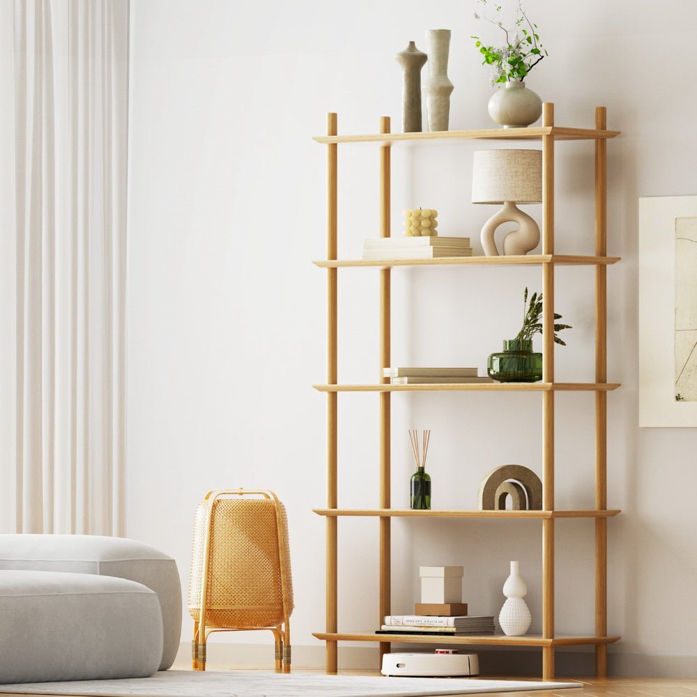 Bookshelf 5 Tiers Bookcase Display Shelves Wooden Storage Stand Rack Pine - Furniture > Living Room > Bookcases & Shelves - Rivercity House & Home Co. (ABN 18 642 972 209) - Affordable Modern Furniture Australia