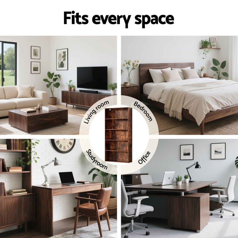 Bookshelf 5 Tiers Walnut - Furniture > Living Room > Bookcases & Shelves - Rivercity House & Home Co. (ABN 18 642 972 209) - Affordable Modern Furniture Australia