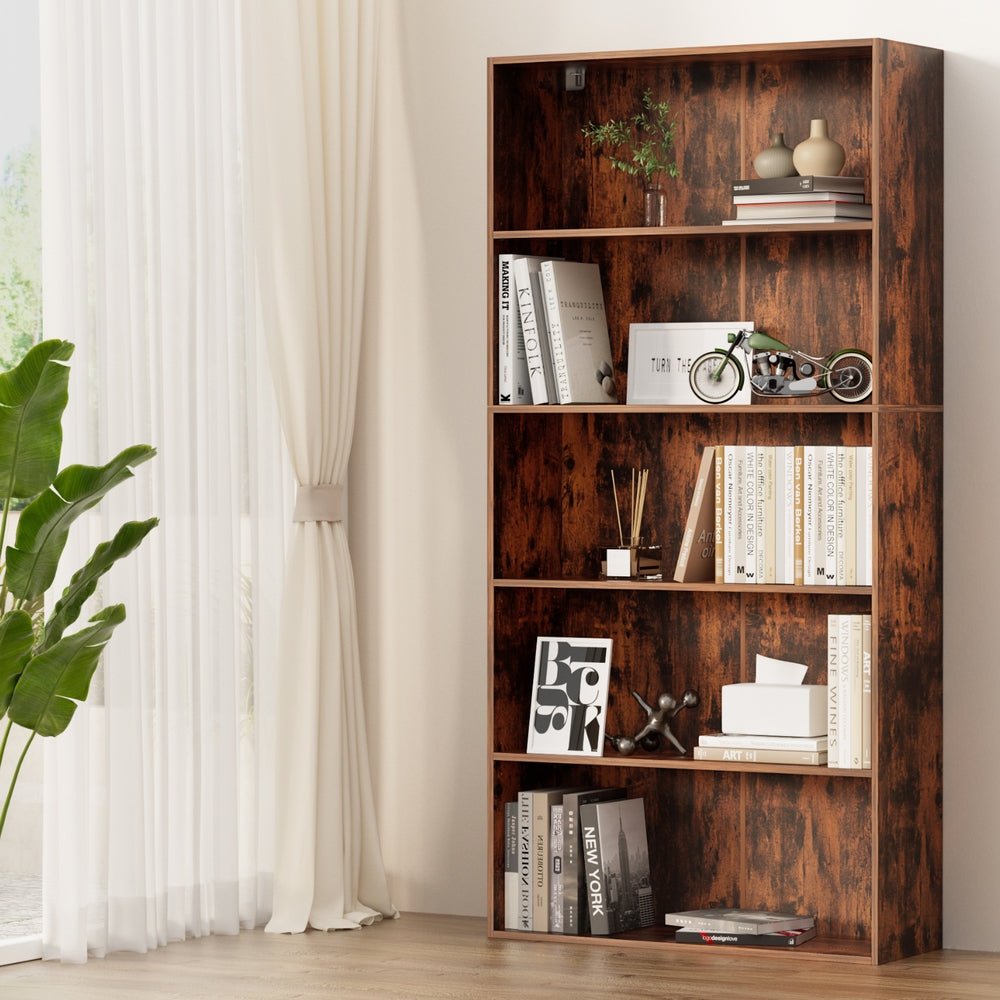 Bookshelf 5 Tiers Walnut - Furniture > Living Room > Bookcases & Shelves - Rivercity House & Home Co. (ABN 18 642 972 209) - Affordable Modern Furniture Australia