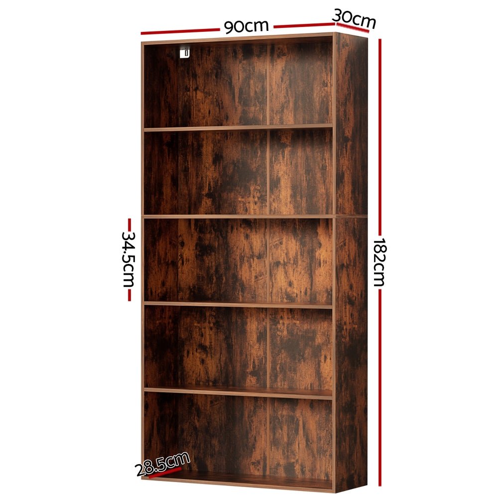 Bookshelf 5 Tiers Walnut - Furniture > Living Room > Bookcases & Shelves - Rivercity House & Home Co. (ABN 18 642 972 209) - Affordable Modern Furniture Australia