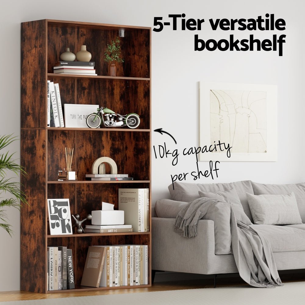 Bookshelf 5 Tiers Walnut - Furniture > Living Room > Bookcases & Shelves - Rivercity House & Home Co. (ABN 18 642 972 209) - Affordable Modern Furniture Australia