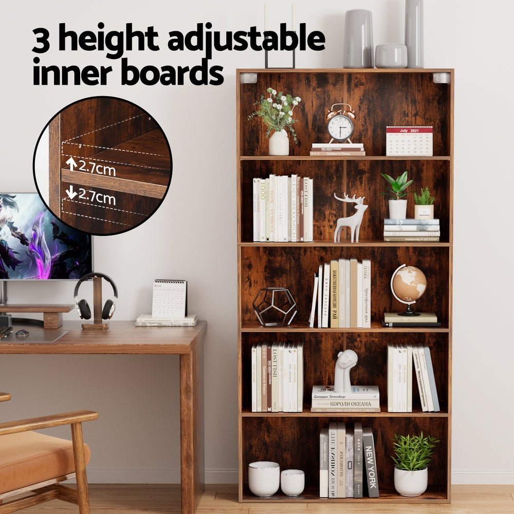 Bookshelf 5 Tiers Walnut - Furniture > Living Room > Bookcases & Shelves - Rivercity House & Home Co. (ABN 18 642 972 209) - Affordable Modern Furniture Australia
