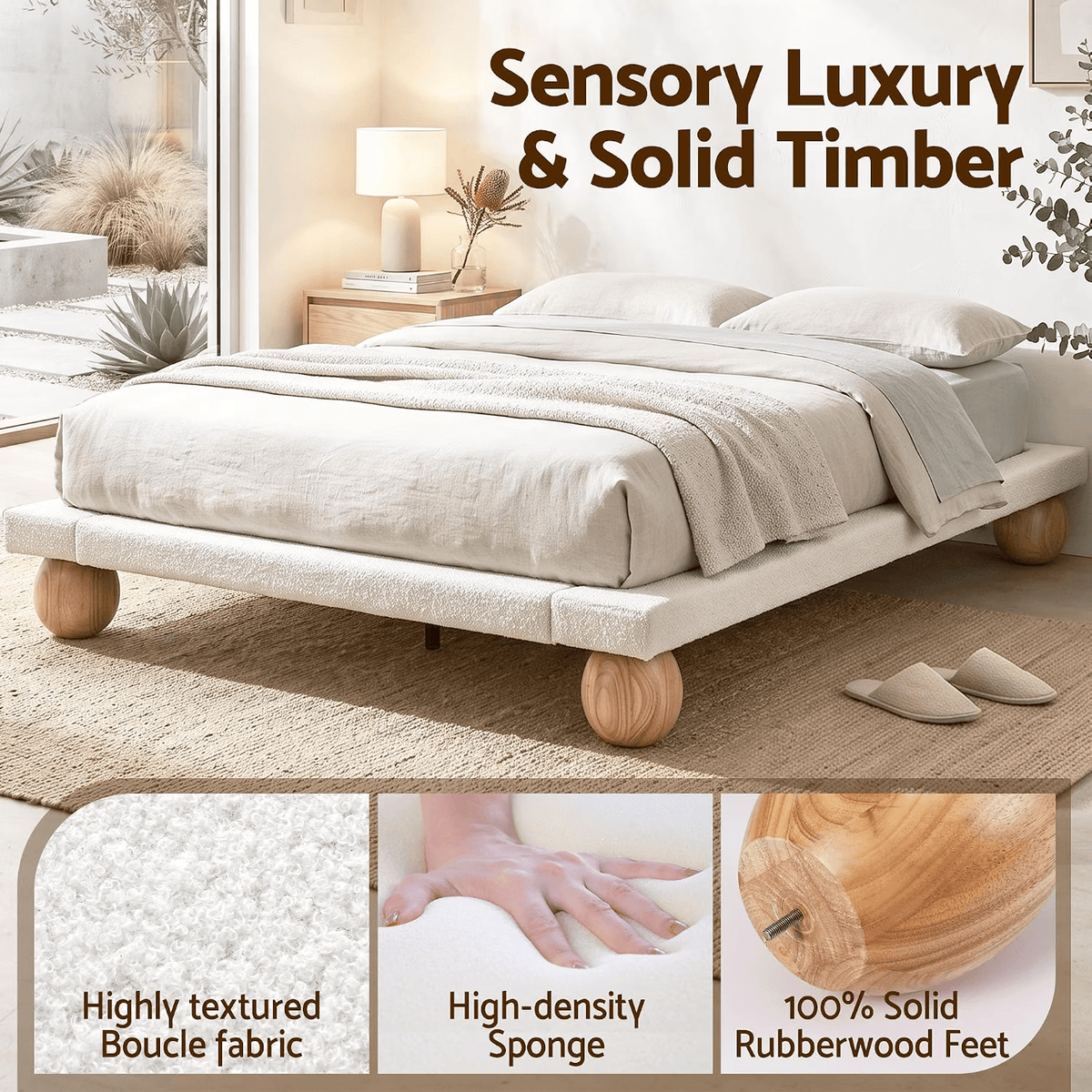 Boucle Queen Bed Frame and 6 Drawer Chest Bedroom Set - Furniture > Bedroom > Beds & Bed Frames - Rivercity House & Home Co. (ABN 18 642 972 209) - Affordable Modern Furniture Australia